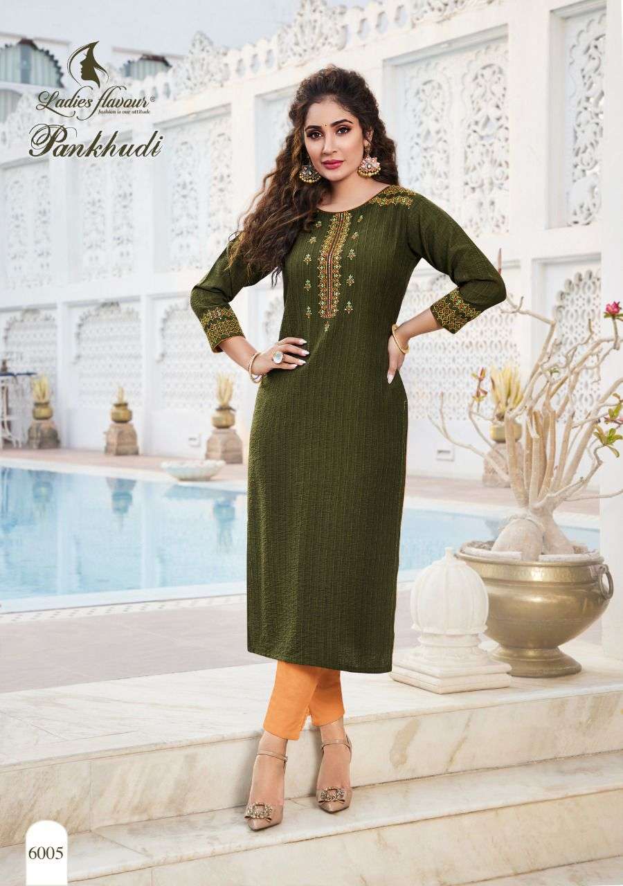 PANKHUDI BY LADIES FLAVOUR 6001 TO 6006 SERIES DESIGNER STYLISH FANCY COLORFUL BEAUTIFUL PARTY WEAR & ETHNIC WEAR COLLECTION PURE VISCOSE EMBROIDERY KURTIS AT WHOLESALE PRICE