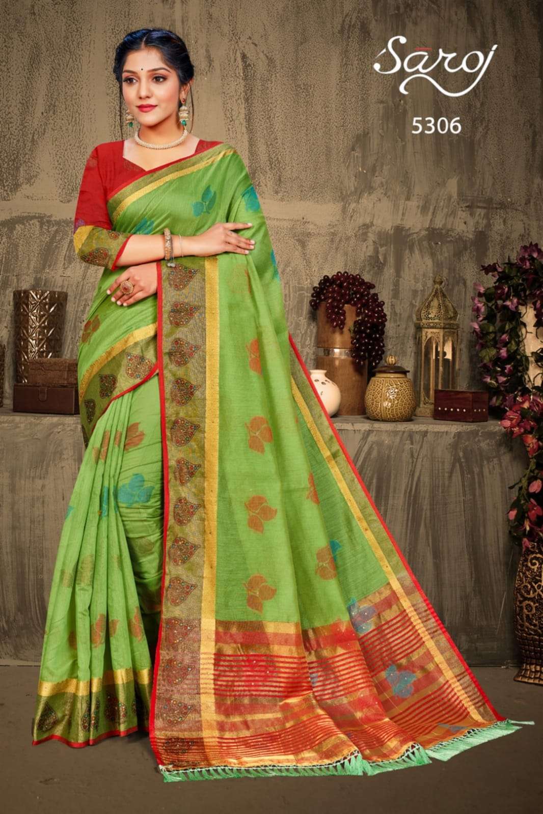 VARKALAAM BY SAROJ 5301 TO 5306 SERIES INDIAN TRADITIONAL WEAR COLLECTION BEAUTIFUL STYLISH FANCY COLORFUL PARTY WEAR & OCCASIONAL WEAR COTTON SILK SAREES AT WHOLESALE PRICE