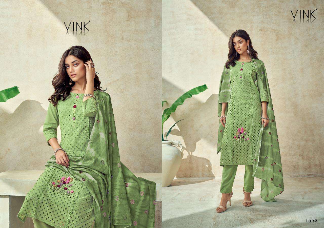 CHIKANKARI VOL-2 BY VINK 1551 TO 1556 SERIES BEAUTIFUL SUITS COLORFUL STYLISH FANCY CASUAL WEAR & ETHNIC WEAR PURE COTTON EMBROIDERED DRESSES AT WHOLESALE PRICE