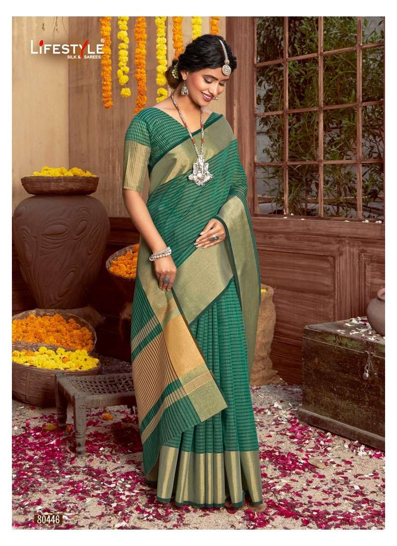 DIVYANJALI SILK BY LIFESTYLE 80441 TO 80446 SERIES INDIAN TRADITIONAL WEAR COLLECTION BEAUTIFUL STYLISH FANCY COLORFUL PARTY WEAR & OCCASIONAL WEAR COTTON SAREES AT WHOLESALE PRICE