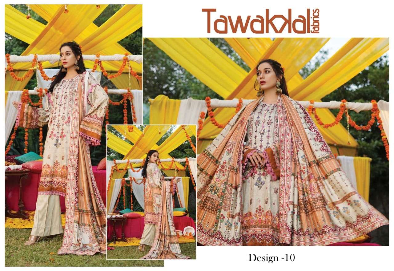 PARIZAAD BY TAWAKKAL FAB 1001 TO 1010 SERIES INDIAN TRADITIONAL WEAR COLLECTION BEAUTIFUL STYLISH FANCY COLORFUL PARTY WEAR & OCCASIONAL WEAR PURE COTTON PRINT DRESSES AT WHOLESALE PRICE