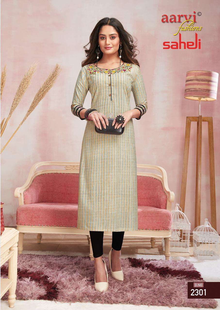 SAHELI VOL-13 BY AARVI FASHION 2301 TO 2315 SERIES DESIGNER SUITS BEAUTIFUL STYLISH FANCY COLORFUL PARTY WEAR & ETHNIC WEAR PURE NYLON VISCOSE WEAVING DRESSES AT WHOLESALE PRICE