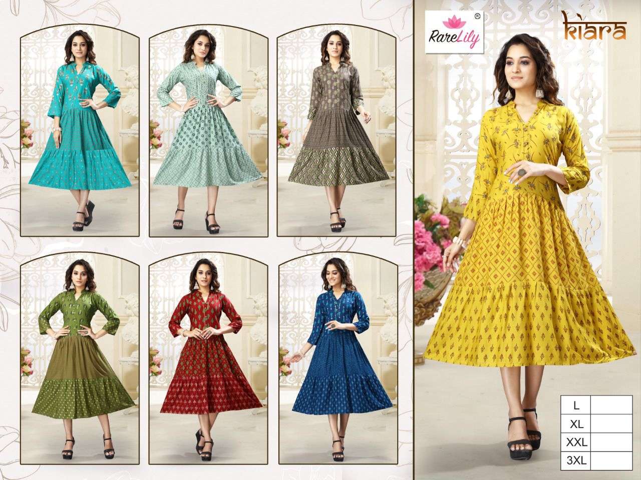 KIARA BY RARE LILY 01 TO 06 SERIES DESIGNER STYLISH FANCY COLORFUL BEAUTIFUL PARTY WEAR & ETHNIC WEAR COLLECTION RAYON PRINT KURTIS AT WHOLESALE PRICE