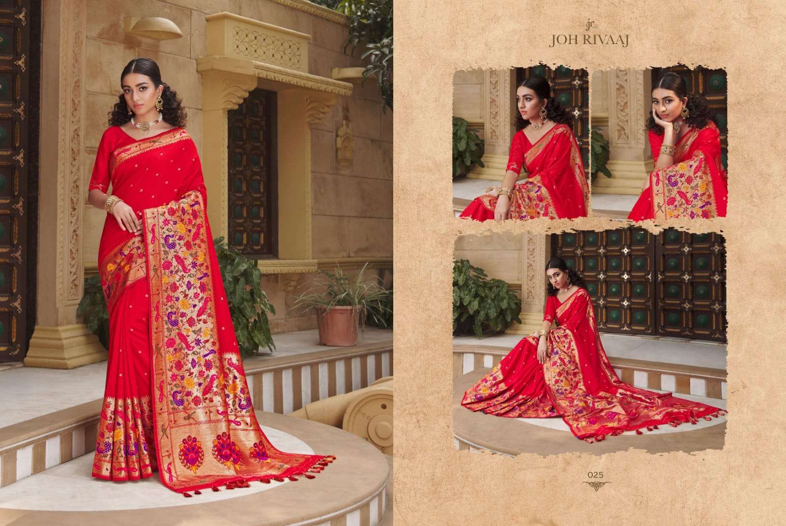 BUNAI VOL-2 BY JOH RIVAAJ 021 TO 027 SERIES INDIAN TRADITIONAL WEAR COLLECTION BEAUTIFUL STYLISH FANCY COLORFUL PARTY WEAR & OCCASIONAL WEAR SILK SAREES AT WHOLESALE PRICE