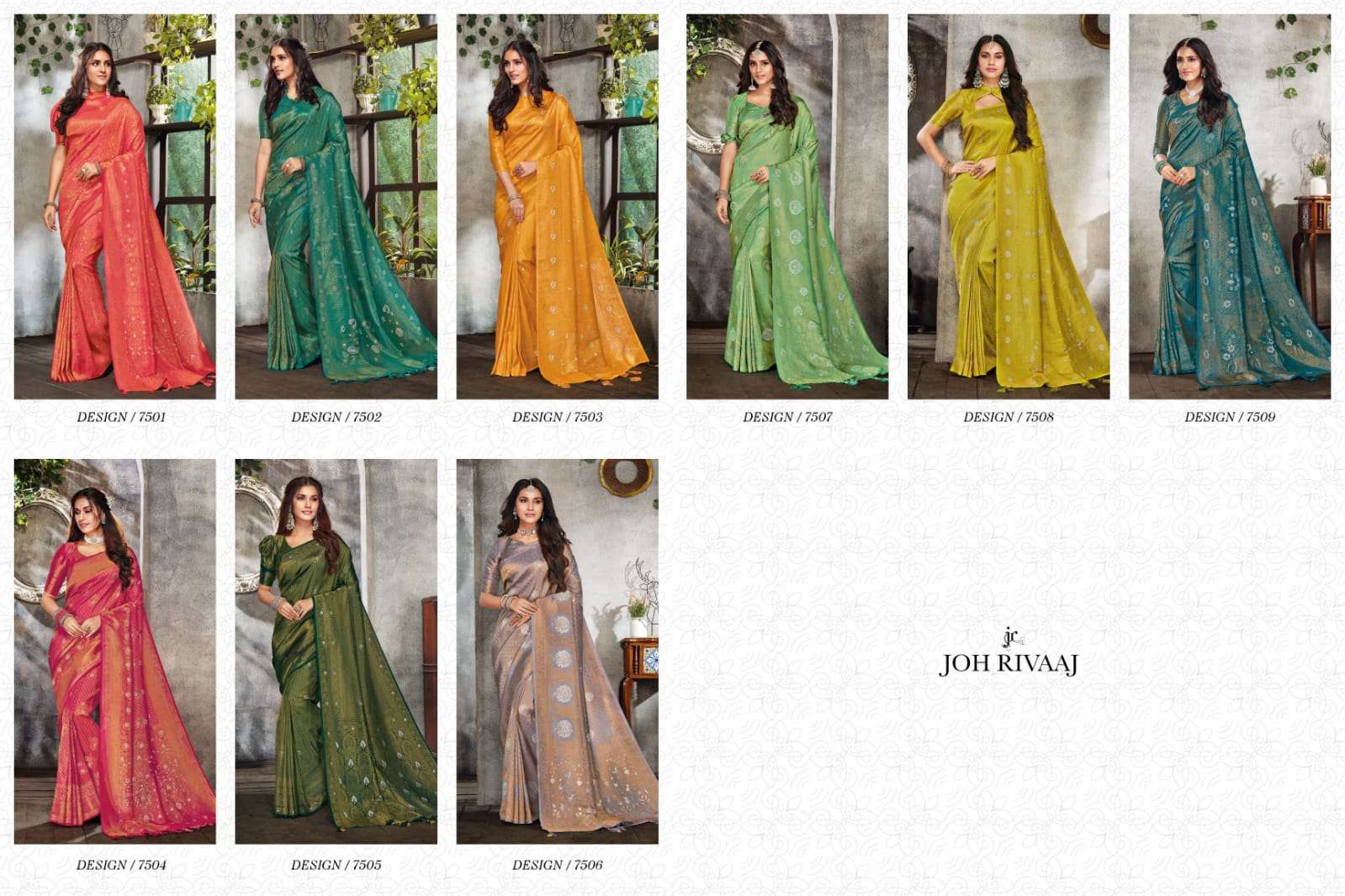 JAASHWI VOL-75 BY JOH RIVAAJ 7501 TO 7509 SERIES INDIAN TRADITIONAL WEAR COLLECTION BEAUTIFUL STYLISH FANCY COLORFUL PARTY WEAR & OCCASIONAL WEAR SILK SAREES AT WHOLESALE PRICE