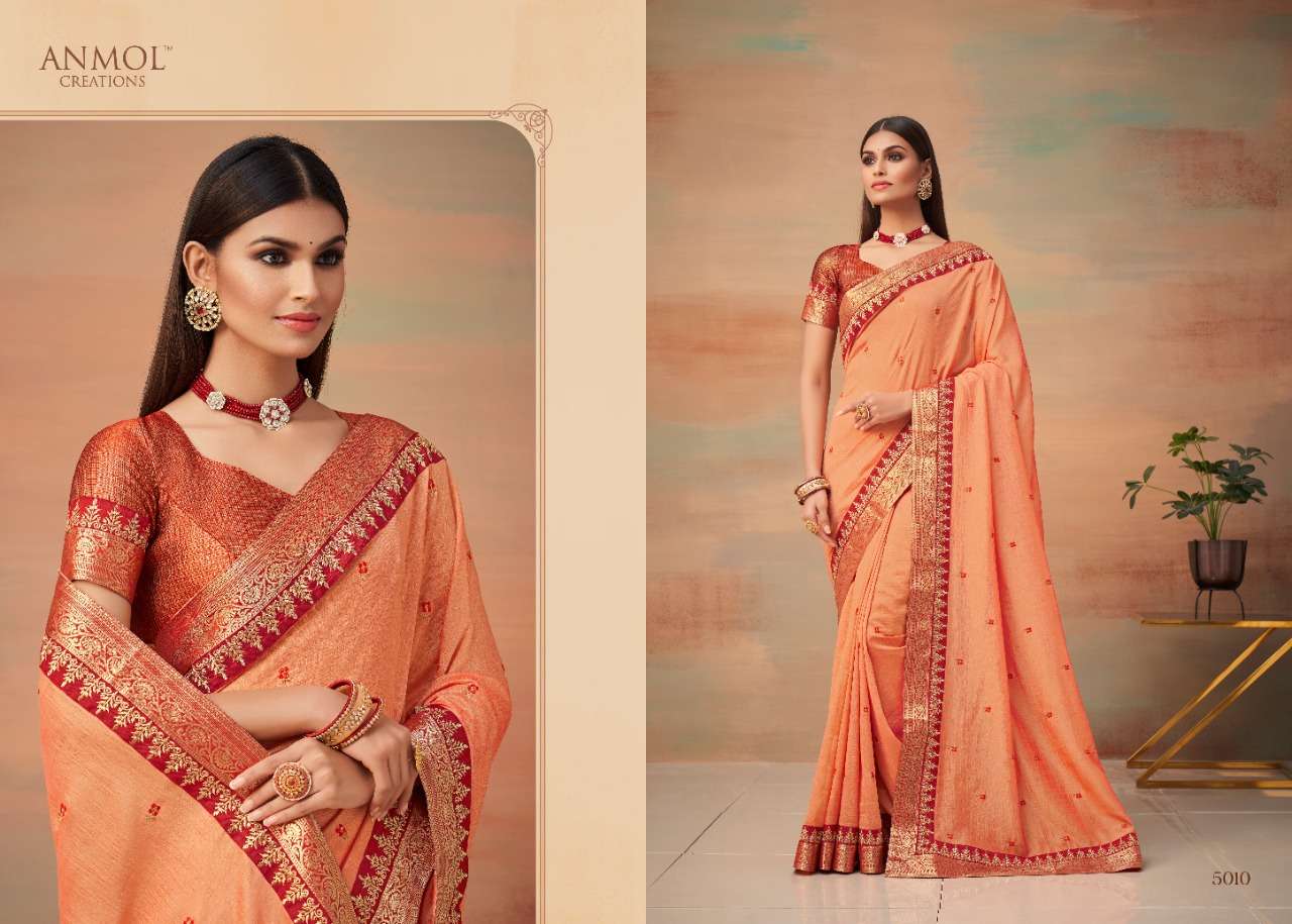 MYRAH VOL-2 BY ANMOL CREATION 5001 TO 5010 SERIES INDIAN TRADITIONAL WEAR COLLECTION BEAUTIFUL STYLISH FANCY COLORFUL PARTY WEAR & OCCASIONAL WEAR FANCY SAREES AT WHOLESALE PRICE