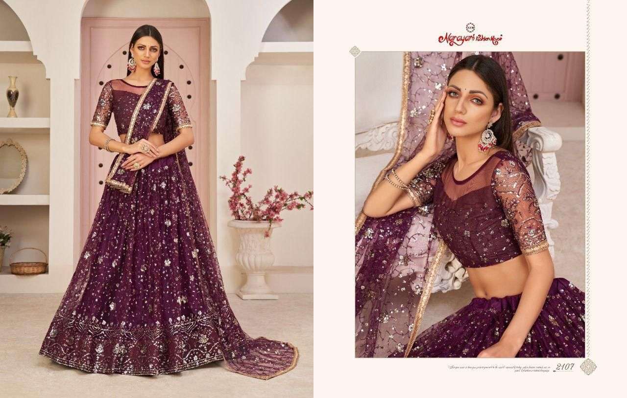 Kelaya Vol-2 By Narayani Fashion House 2106 To 2110 Series Indian Traditional Beautiful Stylish Designer Banarasi Silk Jacquard Embroidered Party Wear Mono Net Lehengas At Wholesale Price