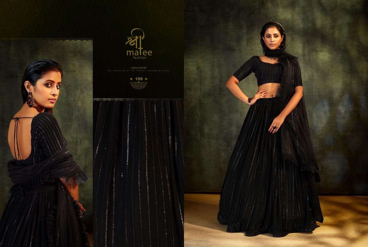 BREEZE BY SHREE MATEE FASHION 109 TO 112 SERIES DESIGNER BEAUTIFUL NAVRATRI COLLECTION OCCASIONAL WEAR & PARTY WEAR FAUX GEORGETTE/SATIN/BUTTERFLY NET LEHENGAS AT WHOLESALE PRICE