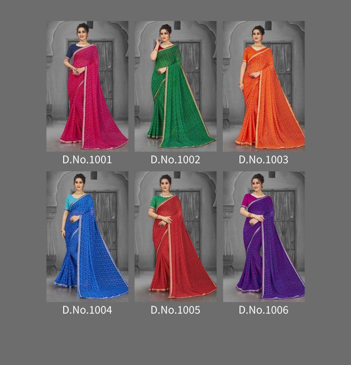 BANDHEJ BY SHREE MATARAM 1001 TO 1006 SERIES INDIAN TRADITIONAL WEAR COLLECTION BEAUTIFUL STYLISH FANCY COLORFUL PARTY WEAR & OCCASIONAL WEAR GEORGETTE SAREES AT WHOLESALE PRICE