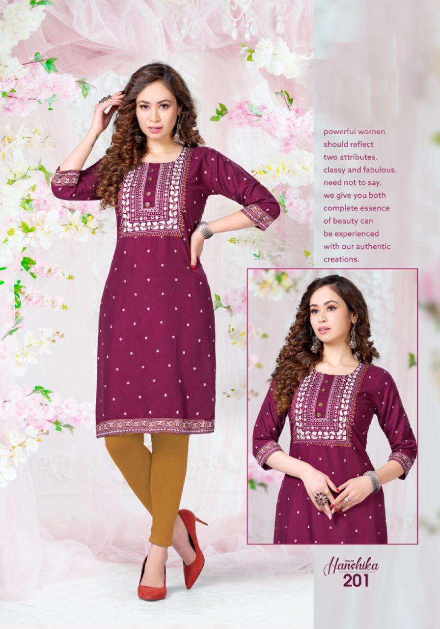 HANSHIKA VOL-2 BY BEAUTY QUEEN 201 TO 208 SERIES DESIGNER STYLISH FANCY COLORFUL BEAUTIFUL PARTY WEAR & ETHNIC WEAR COLLECTION RAYON PRINT KURTIS AT WHOLESALE PRICE