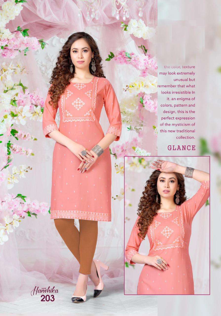 HANSHIKA VOL-2 BY BEAUTY QUEEN 201 TO 208 SERIES DESIGNER STYLISH FANCY COLORFUL BEAUTIFUL PARTY WEAR & ETHNIC WEAR COLLECTION RAYON PRINT KURTIS AT WHOLESALE PRICE