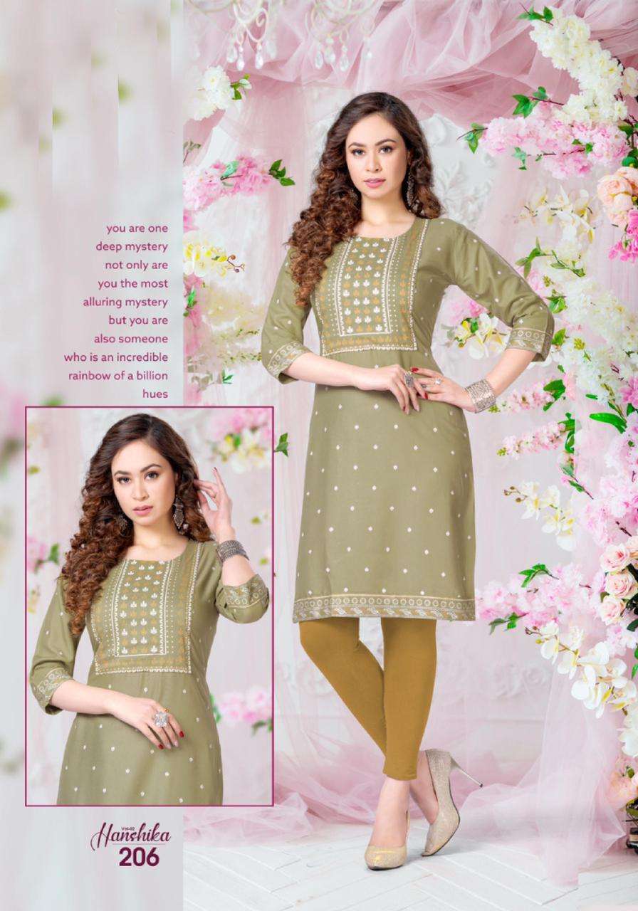 HANSHIKA VOL-2 BY BEAUTY QUEEN 201 TO 208 SERIES DESIGNER STYLISH FANCY COLORFUL BEAUTIFUL PARTY WEAR & ETHNIC WEAR COLLECTION RAYON PRINT KURTIS AT WHOLESALE PRICE