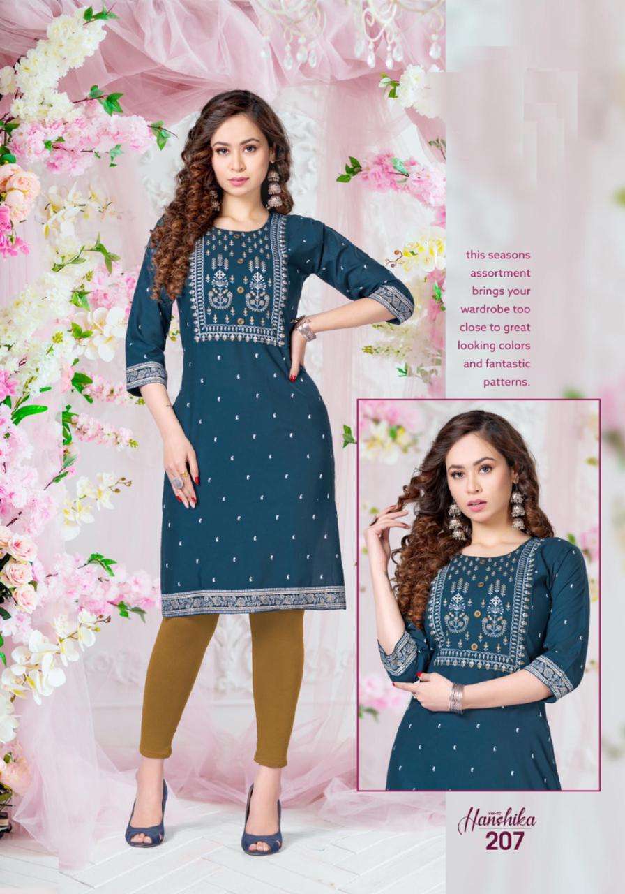HANSHIKA VOL-2 BY BEAUTY QUEEN 201 TO 208 SERIES DESIGNER STYLISH FANCY COLORFUL BEAUTIFUL PARTY WEAR & ETHNIC WEAR COLLECTION RAYON PRINT KURTIS AT WHOLESALE PRICE