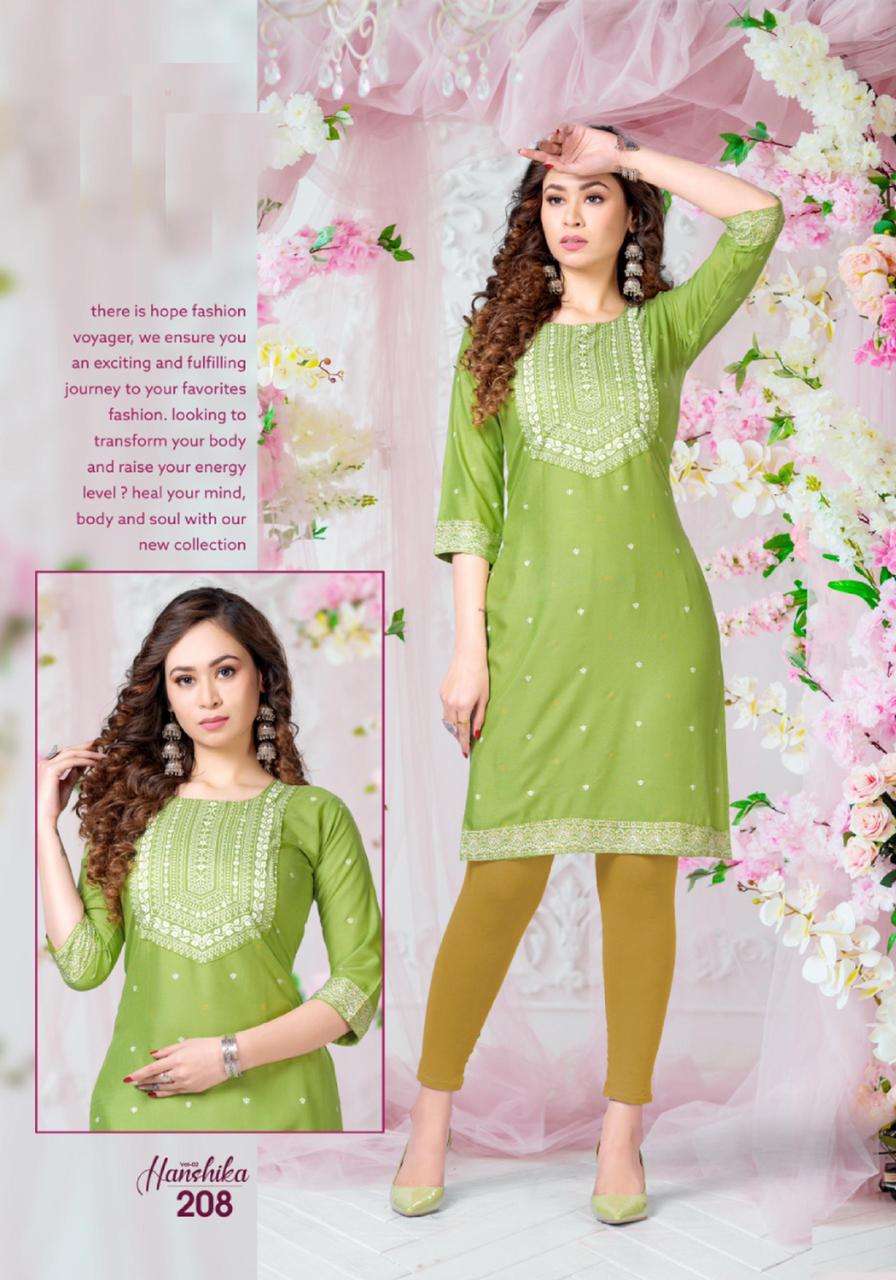 HANSHIKA VOL-2 BY BEAUTY QUEEN 201 TO 208 SERIES DESIGNER STYLISH FANCY COLORFUL BEAUTIFUL PARTY WEAR & ETHNIC WEAR COLLECTION RAYON PRINT KURTIS AT WHOLESALE PRICE
