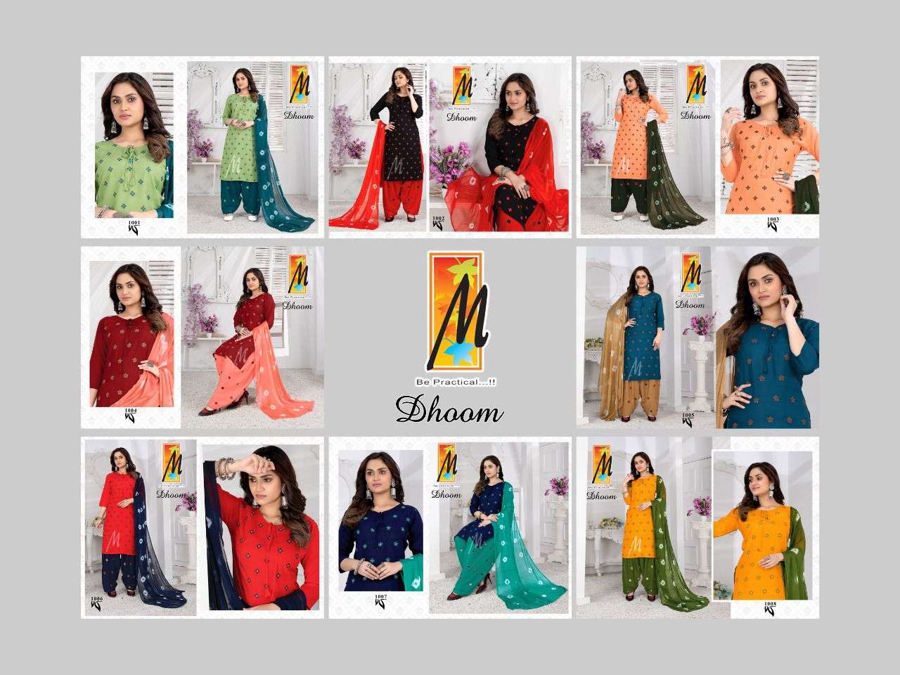 DHOOM BY MASTER 1001 TO 1008 SERIES BEAUTIFUL PATIYALA SUITS COLORFUL STYLISH FANCY CASUAL WEAR & ETHNIC WEAR RAYON PRINT DRESSES AT WHOLESALE PRICE