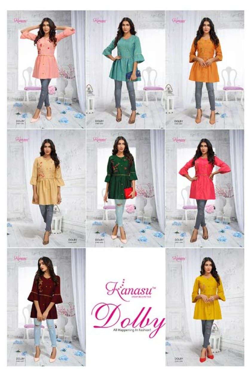 DOLBY BY KANASU 1001 TO 1008 SERIES BEAUTIFUL STYLISH FANCY COLORFUL CASUAL WEAR & ETHNIC WEAR HEAVY RAYON TOPS AT WHOLESALE PRICE
