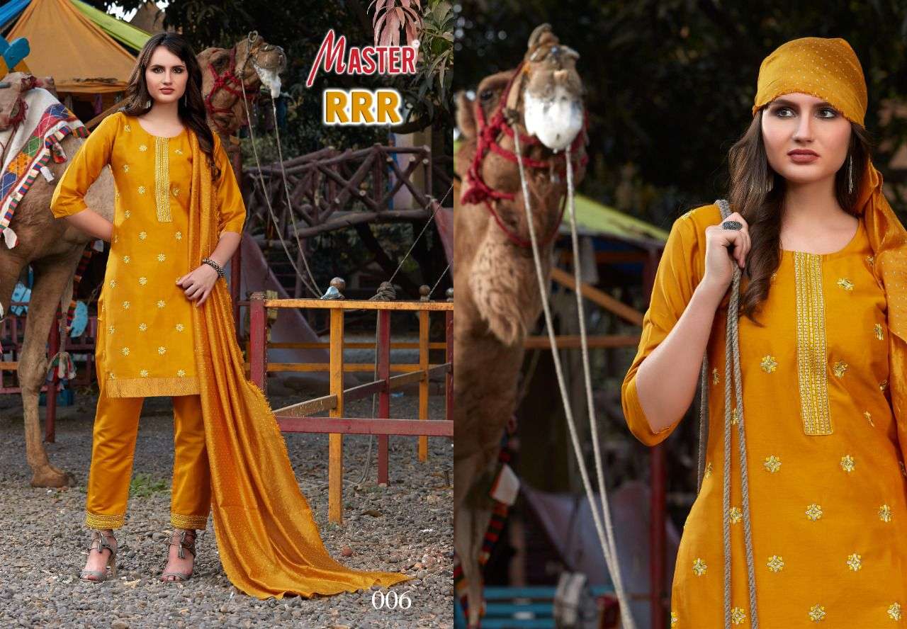 RRR BY MASTER 001 TO 008 SERIES BEAUTIFUL SUITS COLORFUL STYLISH FANCY CASUAL WEAR & ETHNIC WEAR JAM SATIN DRESSES AT WHOLESALE PRICE