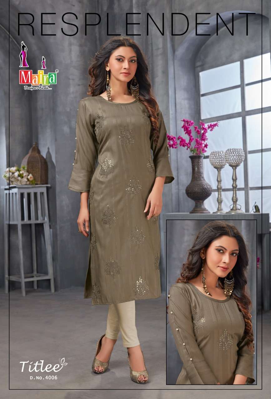 TITLEE VOL-4 BY MAIRA 4001 TO 4008 SERIES DESIGNER STYLISH FANCY COLORFUL BEAUTIFUL PARTY WEAR & ETHNIC WEAR COLLECTION HEAVY RAYON EMBROIDERY KURTIS AT WHOLESALE PRICE