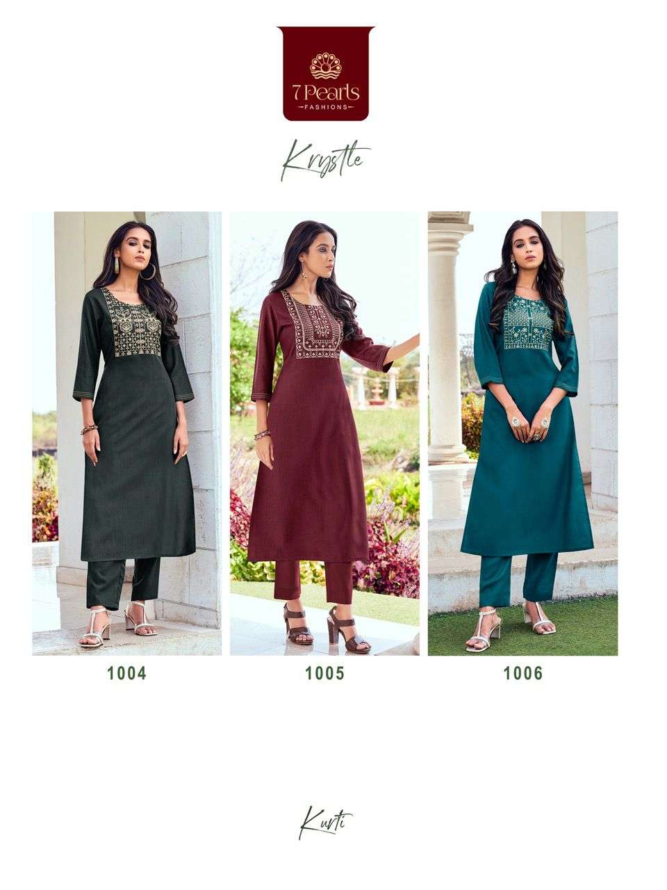 KRYSTLE BY 7 PEARLS 1001 TO 1006 SERIES DESIGNER STYLISH FANCY COLORFUL BEAUTIFUL PARTY WEAR & ETHNIC WEAR COLLECTION VISCOSE EMBROIDERY KURTIS AT WHOLESALE PRICE