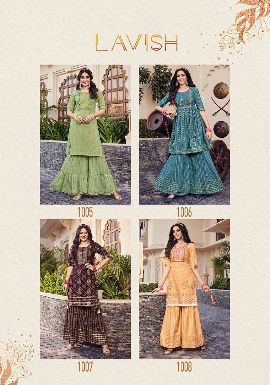 LAVISH BY KAJAL STYLE 1001 TO 1008 SERIES DESIGNER STYLISH FANCY COLORFUL BEAUTIFUL PARTY WEAR & ETHNIC WEAR COLLECTION HEAVY COTTON EMBROIDERED KURTIS WITH BOTTOM AT WHOLESALE PRICE