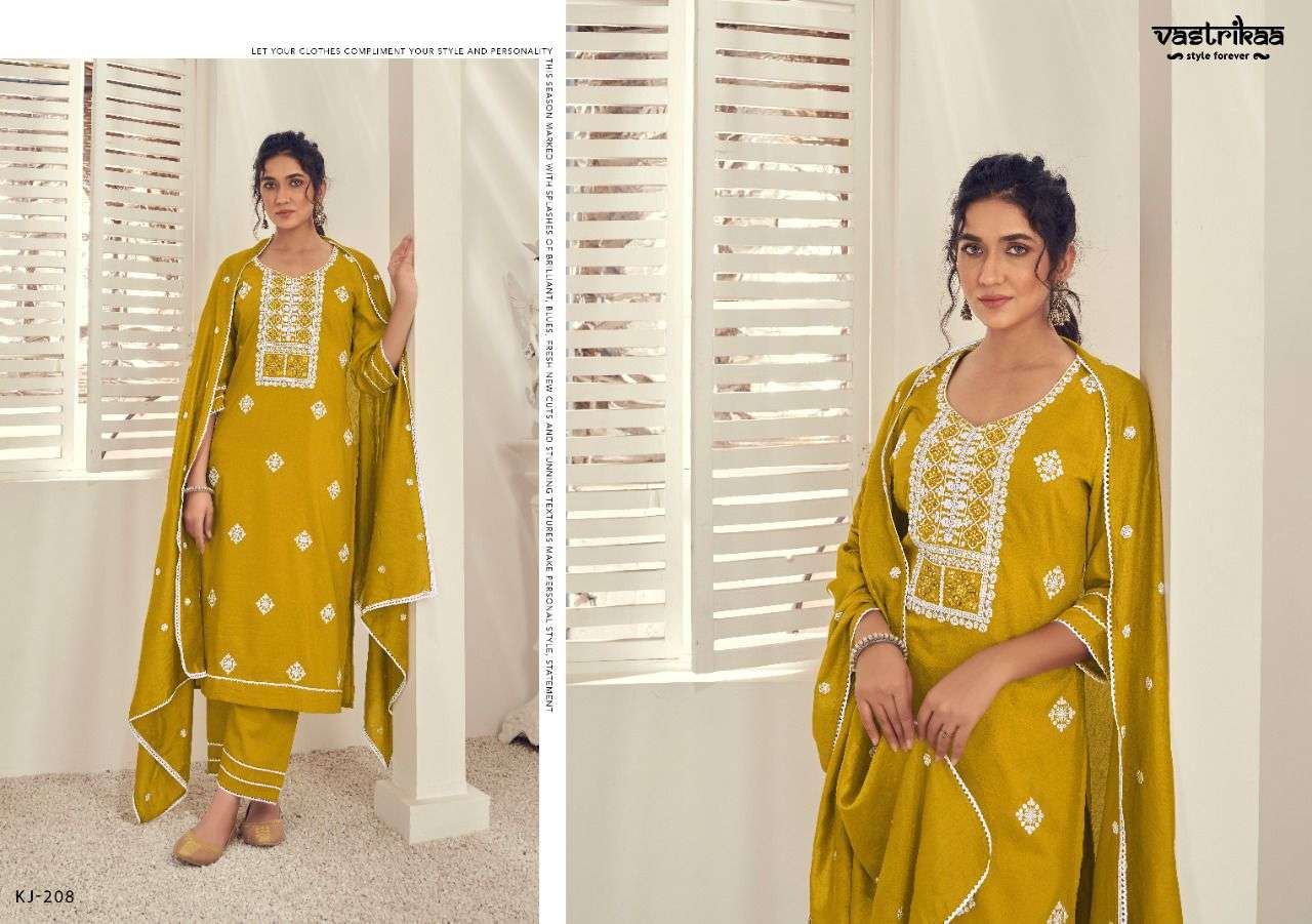 NOOR BY VASTRIKAA 204 TO 209 SERIES BEAUTIFUL SUITS COLORFUL STYLISH FANCY CASUAL WEAR & ETHNIC WEAR CHINNON SILK DRESSES AT WHOLESALE PRICE