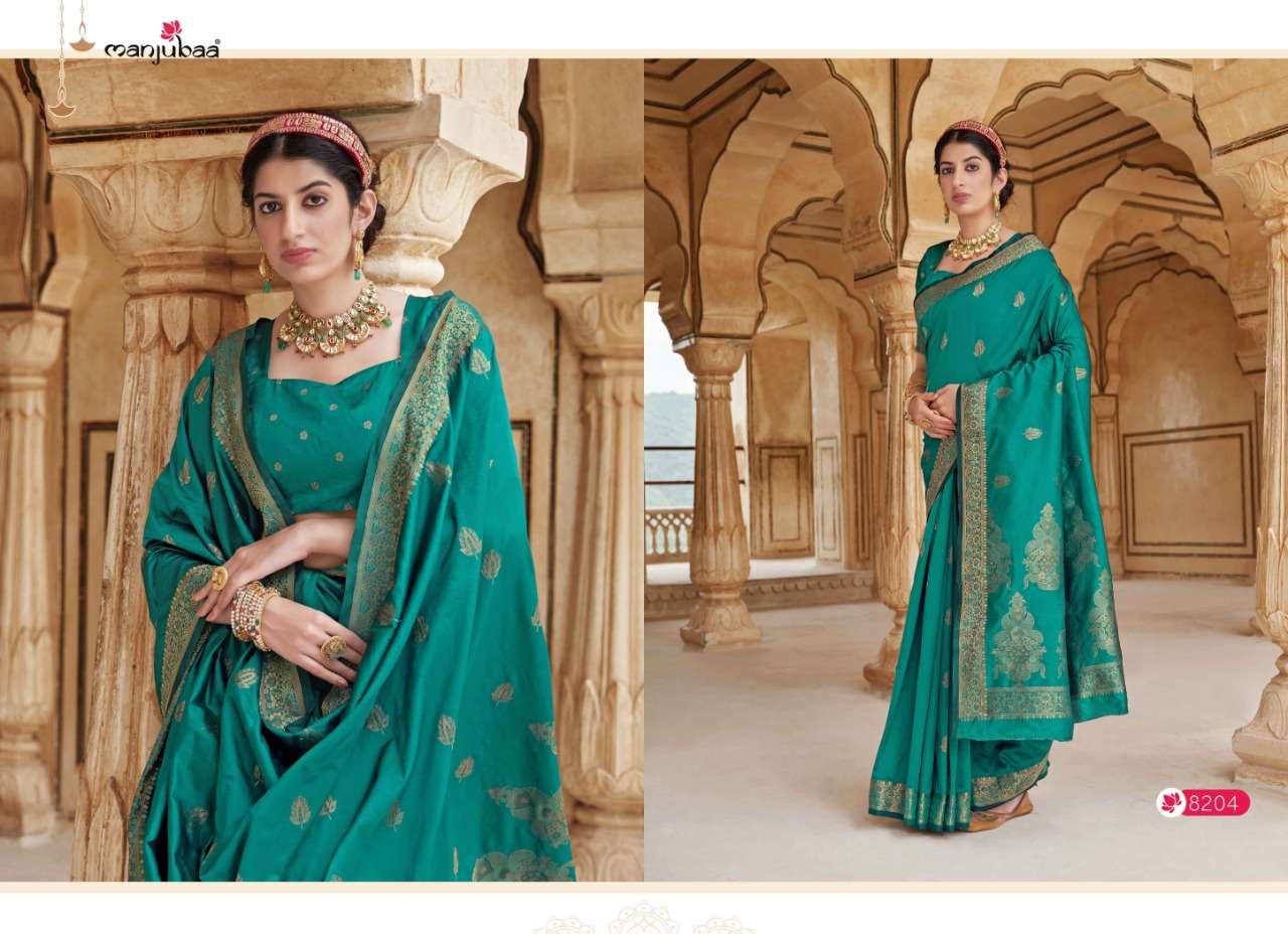 MANDIRA SILK BY MANJUBAA CLOTHING 8201 TO 8205 SERIES INDIAN TRADITIONAL WEAR COLLECTION BEAUTIFUL STYLISH FANCY COLORFUL PARTY WEAR & OCCASIONAL WEAR SILK SAREES AT WHOLESALE PRICE