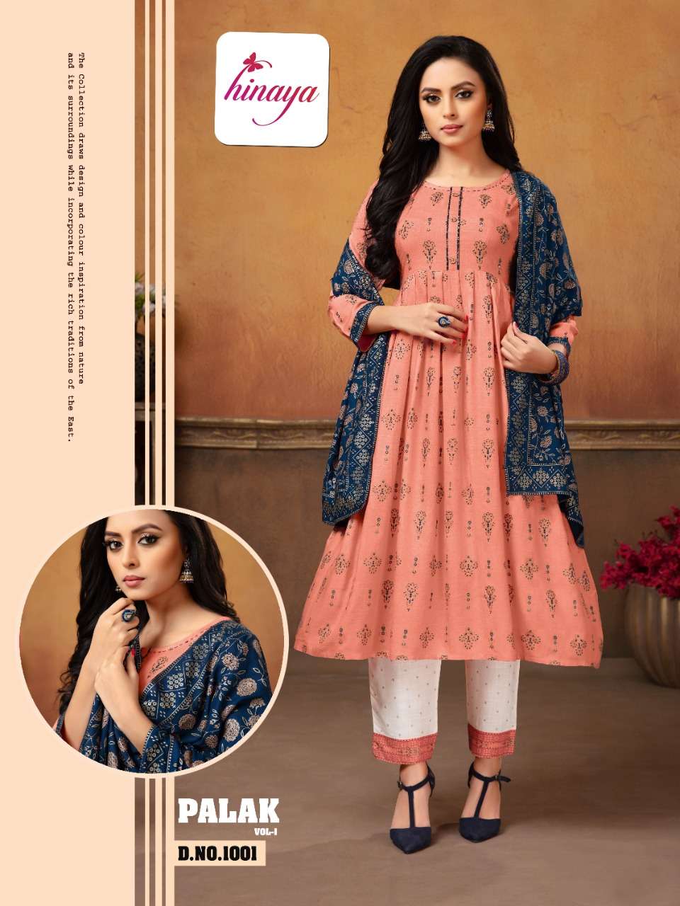PALAK VOL-1 BY HINAYA 1001 TO 1005 SERIES BEAUTIFUL SUITS COLORFUL STYLISH FANCY CASUAL WEAR & ETHNIC WEAR RAYON PRINT DRESSES AT WHOLESALE PRICE