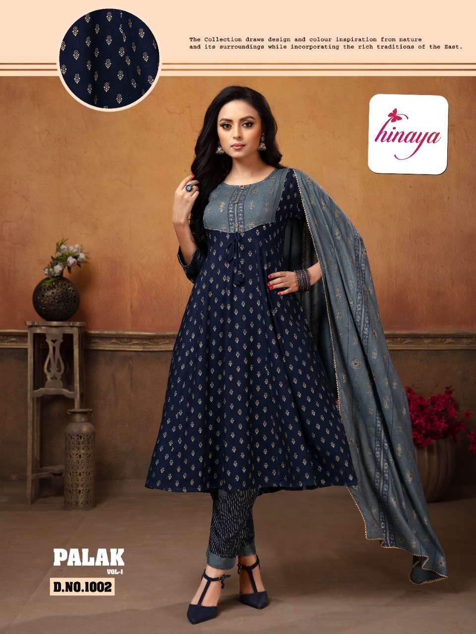 PALAK VOL-1 BY HINAYA 1001 TO 1005 SERIES BEAUTIFUL SUITS COLORFUL STYLISH FANCY CASUAL WEAR & ETHNIC WEAR RAYON PRINT DRESSES AT WHOLESALE PRICE