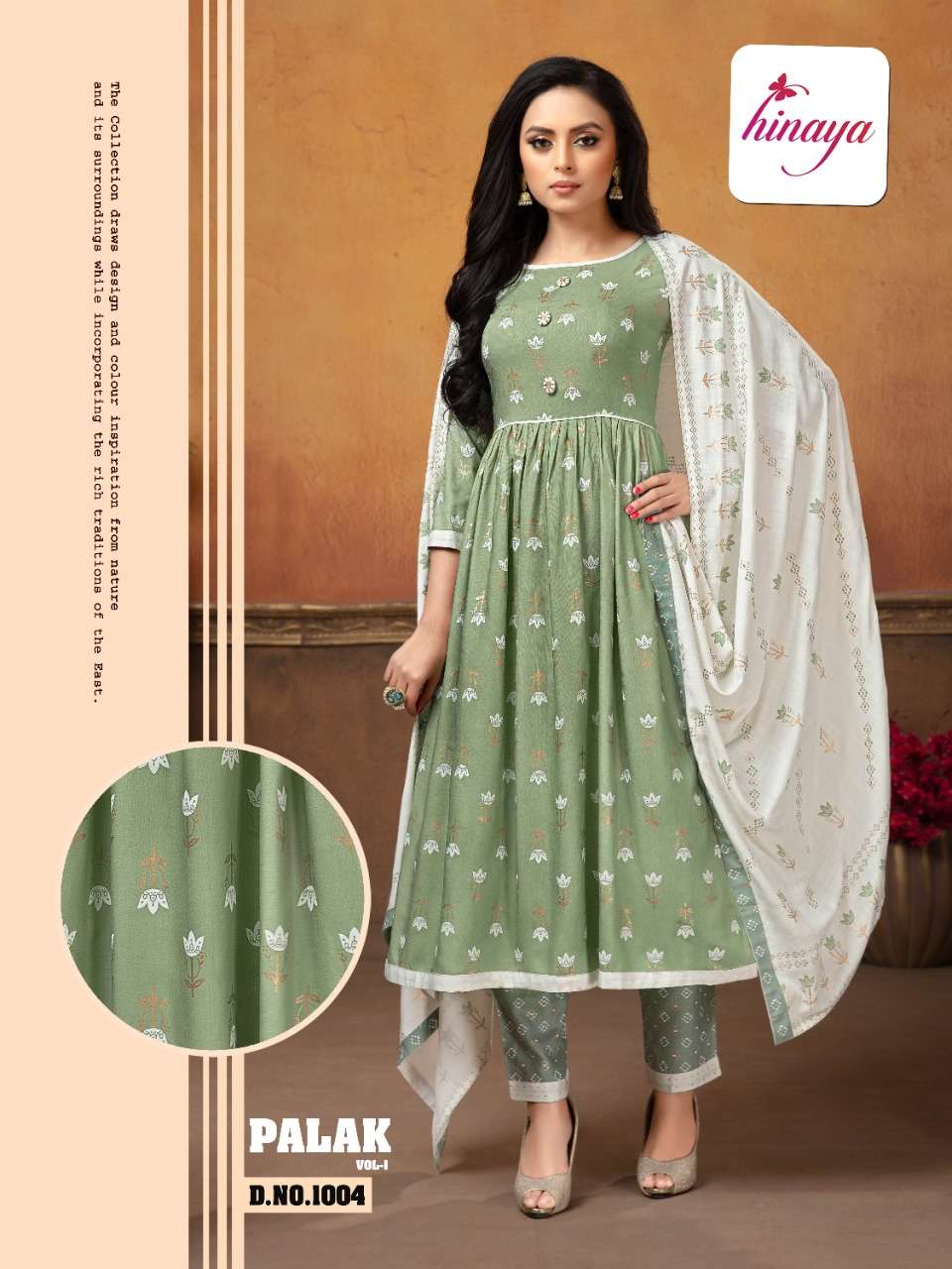 PALAK VOL-1 BY HINAYA 1001 TO 1005 SERIES BEAUTIFUL SUITS COLORFUL STYLISH FANCY CASUAL WEAR & ETHNIC WEAR RAYON PRINT DRESSES AT WHOLESALE PRICE