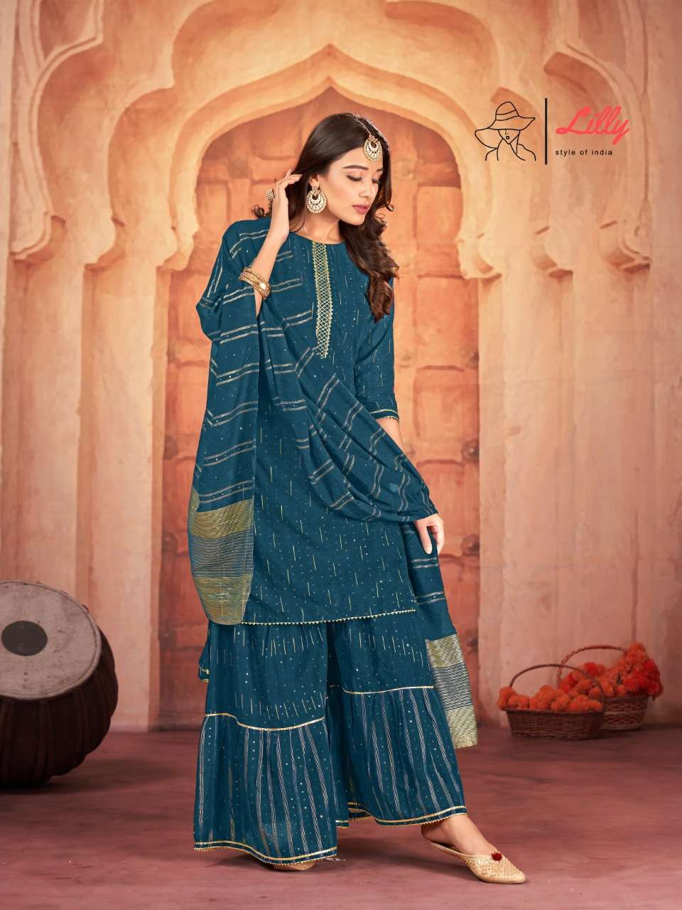TARANG BY LILLY 1001 TO 1004 SERIES BEAUTIFUL SHARARA SUITS COLORFUL STYLISH FANCY CASUAL WEAR & ETHNIC WEAR VISCOSE CHANDERI DRESSES AT WHOLESALE PRICE