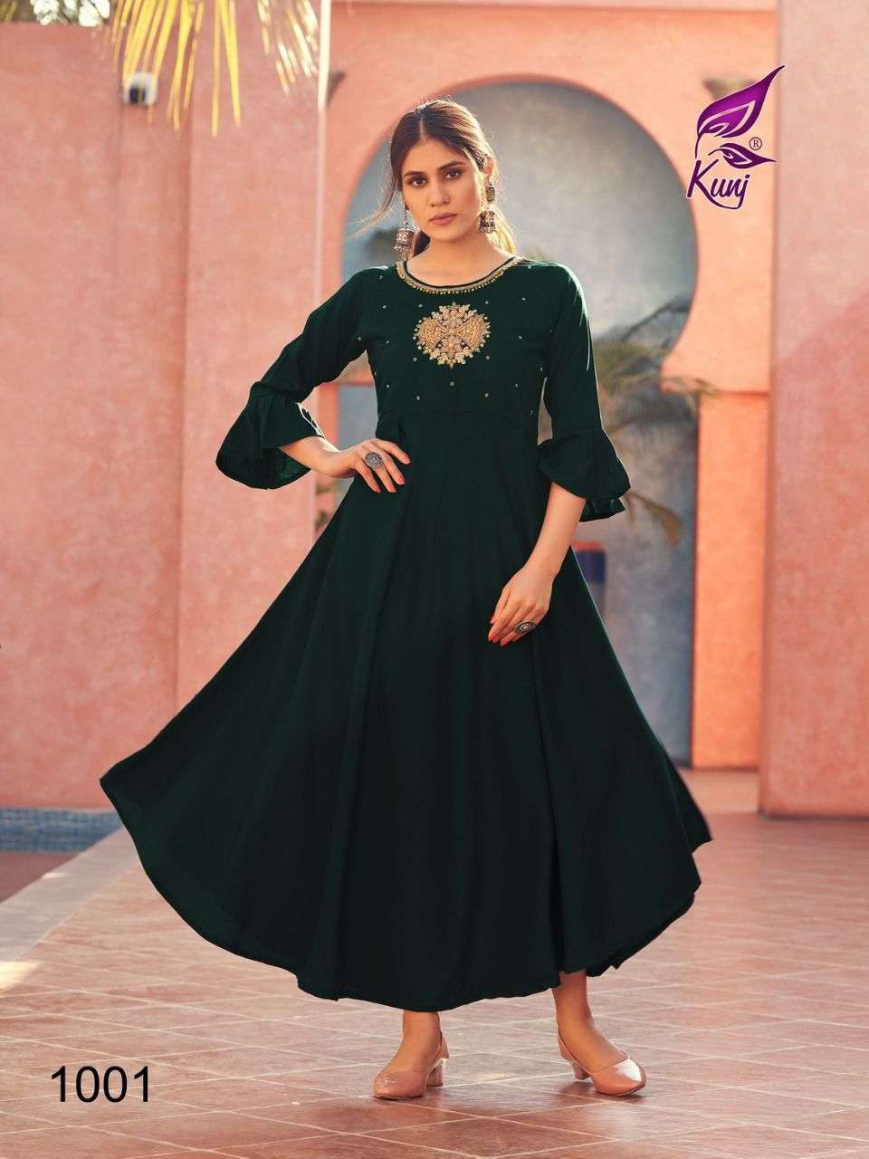 MASAK KALI VOL-1 BY KUNJ 1001 TO 1008 SERIES BEAUTIFUL STYLISH FANCY COLORFUL CASUAL WEAR & ETHNIC WEAR CHINNON SILK GOWNS AT WHOLESALE PRICE