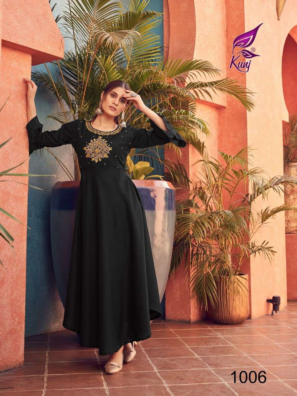 MASAK KALI VOL-1 BY KUNJ 1001 TO 1008 SERIES BEAUTIFUL STYLISH FANCY COLORFUL CASUAL WEAR & ETHNIC WEAR CHINNON SILK GOWNS AT WHOLESALE PRICE