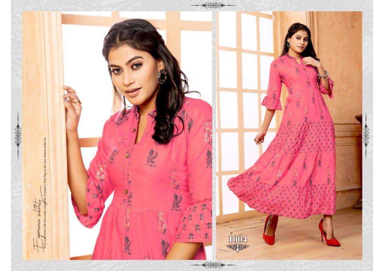 SHRUTI BY BEAUTY QUEEN 1001 TO 1008 SERIES DESIGNER STYLISH FANCY COLORFUL BEAUTIFUL PARTY WEAR & ETHNIC WEAR COLLECTION RAYON FOIL PRINT KURTIS AT WHOLESALE PRICE