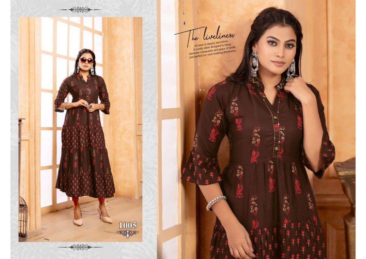 SHRUTI BY BEAUTY QUEEN 1001 TO 1008 SERIES DESIGNER STYLISH FANCY COLORFUL BEAUTIFUL PARTY WEAR & ETHNIC WEAR COLLECTION RAYON FOIL PRINT KURTIS AT WHOLESALE PRICE