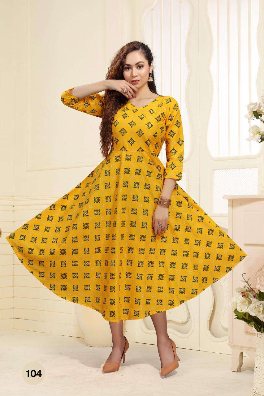 SIMRAN BY BEAUTY QUEEN 101 TO 110 SERIES DESIGNER STYLISH FANCY COLORFUL BEAUTIFUL PARTY WEAR & ETHNIC WEAR COLLECTION RAYON PRINT KURTIS AT WHOLESALE PRICE