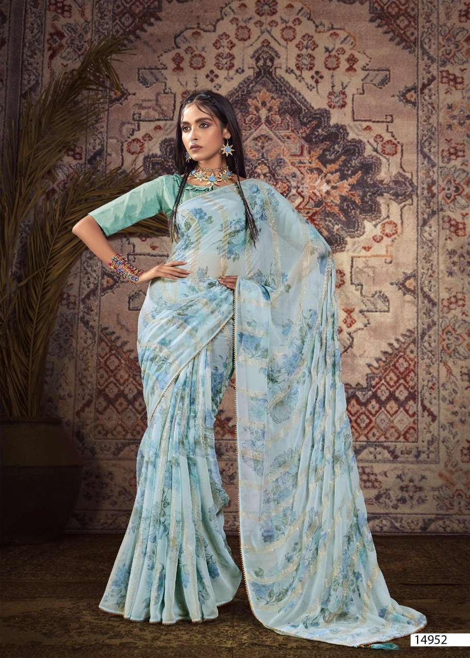 GEHRAIYAAN BY VALLABHI PRINTS 14951 TO 14958 SERIES INDIAN TRADITIONAL WEAR COLLECTION BEAUTIFUL STYLISH FANCY COLORFUL PARTY WEAR & OCCASIONAL WEAR GEORGETTE PRINT SAREES AT WHOLESALE PRICE