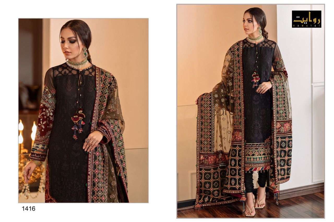 BAROQUE VOL-1 BY RAWAYAT 1416 TO 1418 SERIES BEAUTIFUL PAKISTANI SUITS COLORFUL STYLISH FANCY CASUAL WEAR & ETHNIC WEAR FAUX GEORGETTE EMBROIDERED DRESSES AT WHOLESALE PRICE