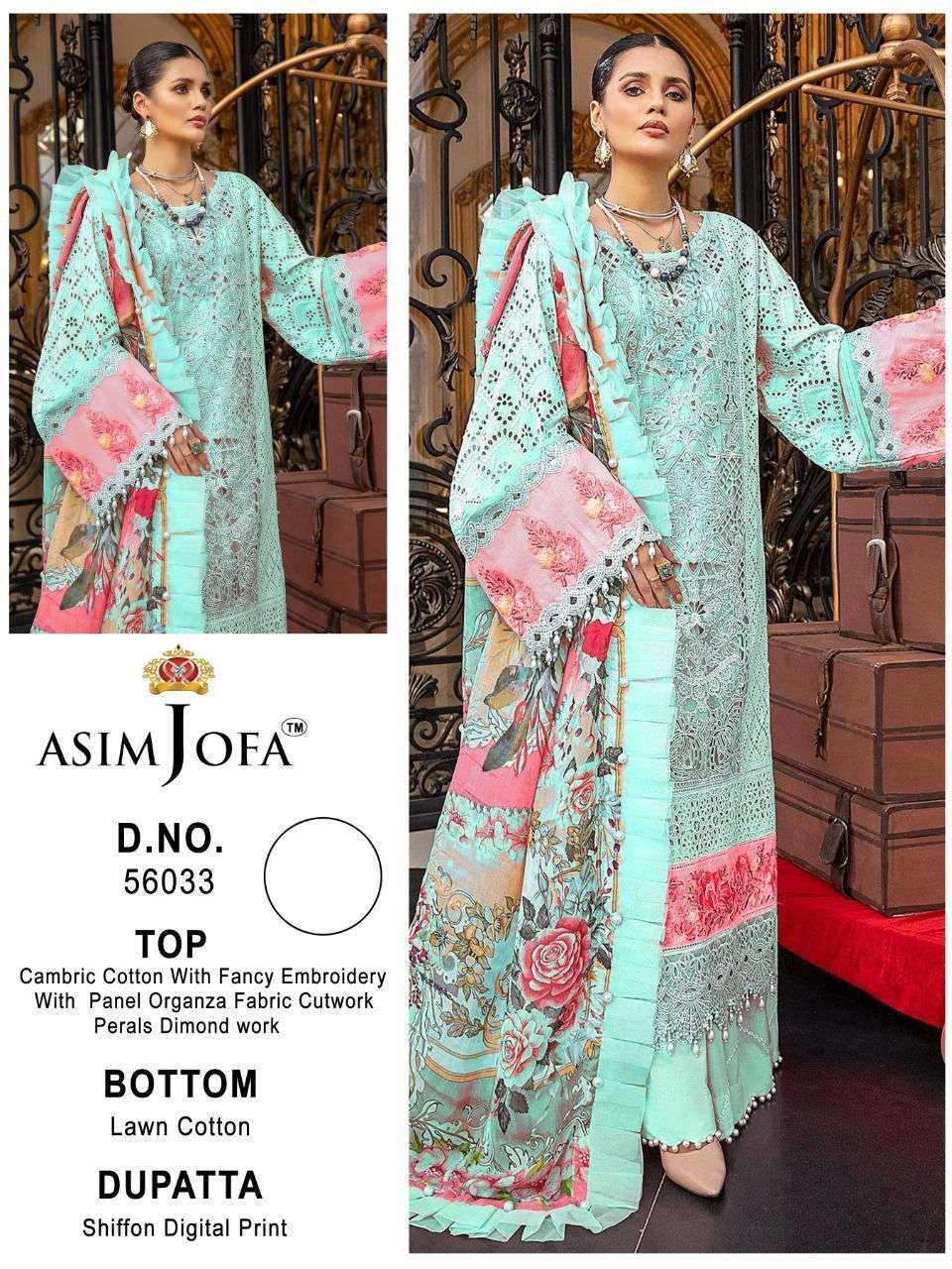 ASIM JOFA HIT DESIGN 56033 BY ASIM JOFA BEAUTIFUL PAKISTANI SUITS STYLISH COLORFUL FANCY CASUAL WEAR & ETHNIC WEAR CAMBRIC COTTON EMBROIDERED DRESSES AT WHOLESALE PRICE