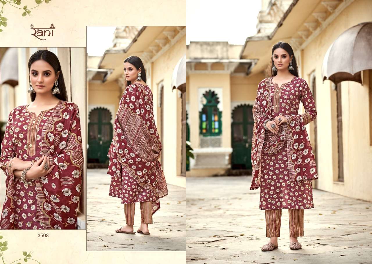 KASHVI VOL-2  BY RANI FASHION 3501 TO 3512 SERIES BEAUTIFUL STYLISH SUITS FANCY COLORFUL CASUAL WEAR & ETHNIC WEAR & READY TO WEAR PURE COTTON PRINTED DRESSES AT WHOLESALE PRICE