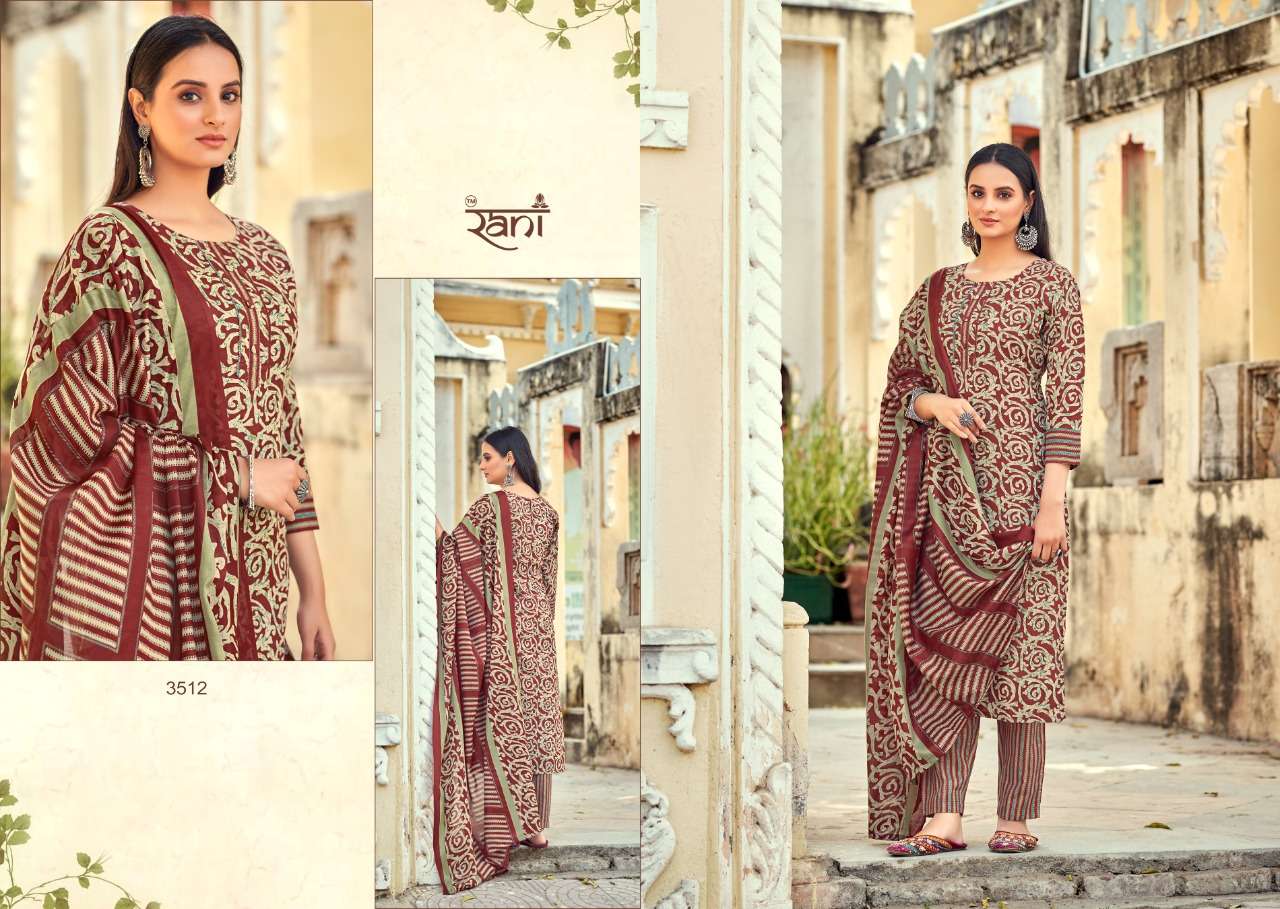 KASHVI VOL-2  BY RANI FASHION 3501 TO 3512 SERIES BEAUTIFUL STYLISH SUITS FANCY COLORFUL CASUAL WEAR & ETHNIC WEAR & READY TO WEAR PURE COTTON PRINTED DRESSES AT WHOLESALE PRICE