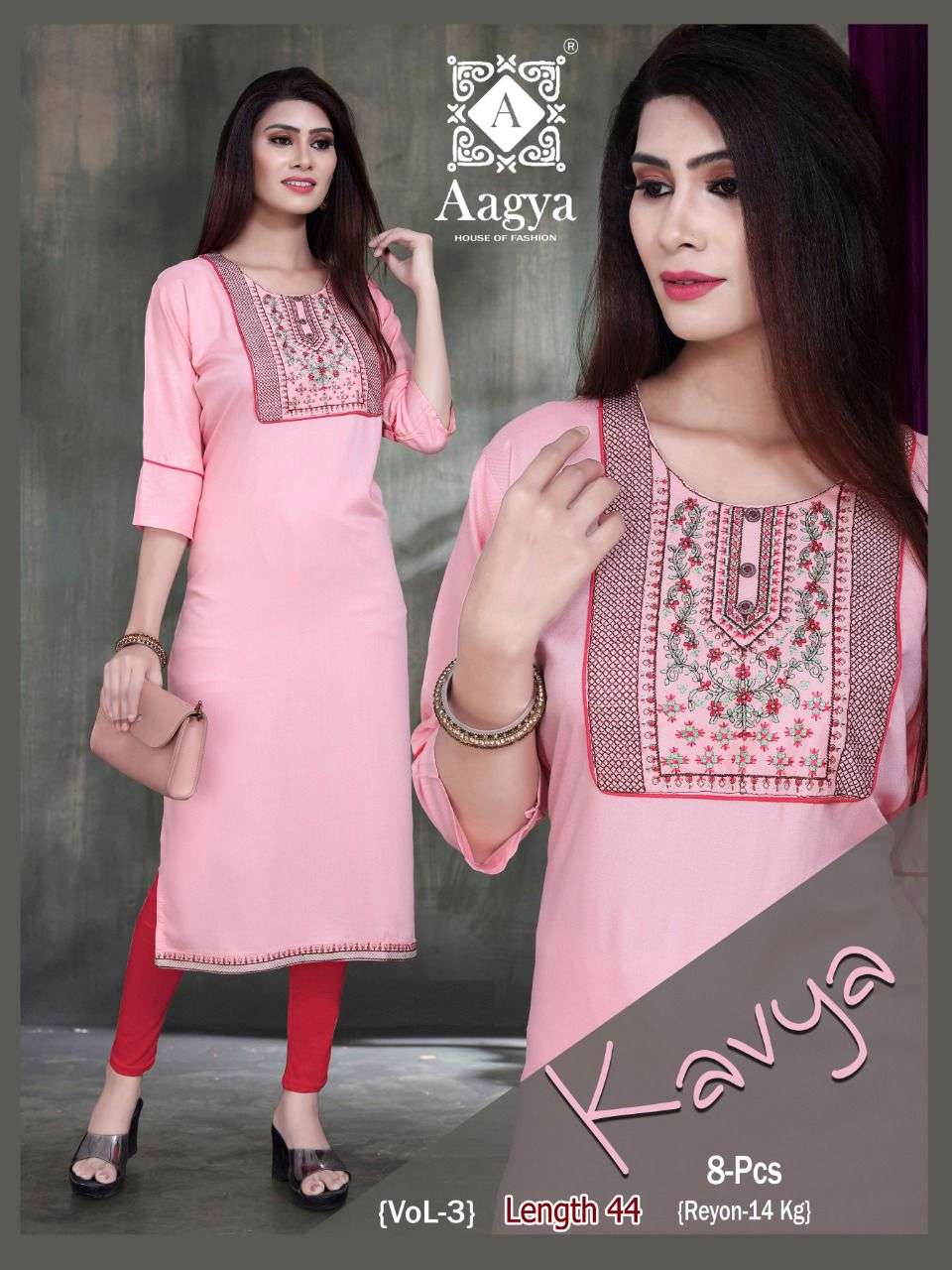KAVYA VOL-3 BY AAGYA 001 TO 008 SERIES DESIGNER STYLISH FANCY COLORFUL BEAUTIFUL PARTY WEAR & ETHNIC WEAR COLLECTION RAYON EMBROIDERY KURTIS AT WHOLESALE PRICE