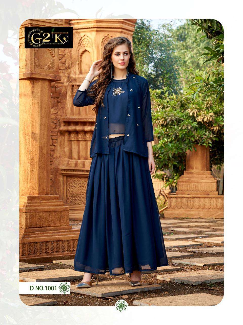 SCARLETT BY G2K 1001 TO 1005 SERIES DESIGNER STYLISH FANCY COLORFUL BEAUTIFUL PARTY WEAR & ETHNIC WEAR COLLECTION GEORGETTE TOPS WITH BOTTOM AT WHOLESALE PRICE