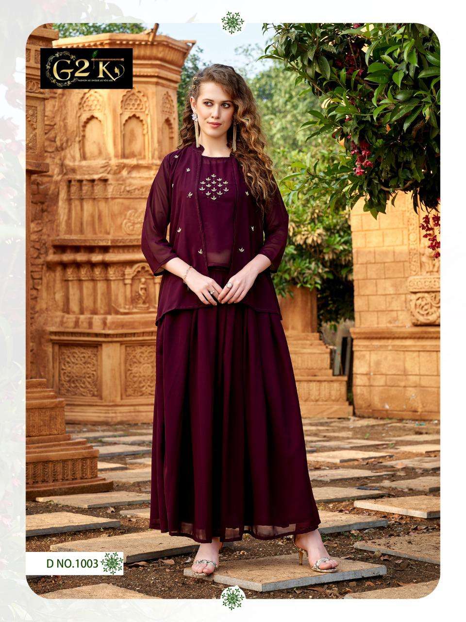 SCARLETT BY G2K 1001 TO 1005 SERIES DESIGNER STYLISH FANCY COLORFUL BEAUTIFUL PARTY WEAR & ETHNIC WEAR COLLECTION GEORGETTE TOPS WITH BOTTOM AT WHOLESALE PRICE