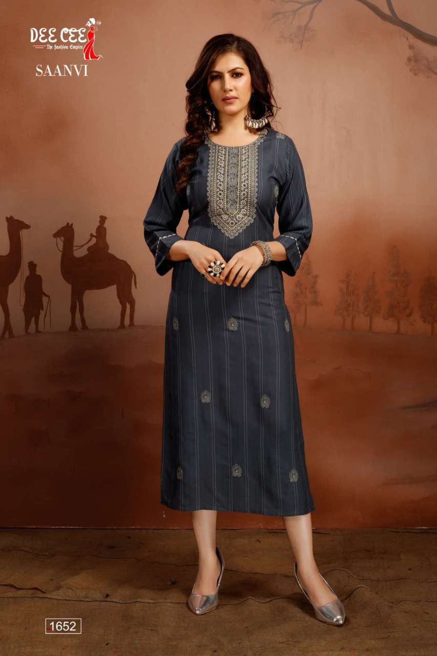SAANVI BY DEE CEE 1650 TO 1657 SERIES DESIGNER STYLISH FANCY COLORFUL BEAUTIFUL PARTY WEAR & ETHNIC WEAR COLLECTION HEAVY RAYON KURTIS AT WHOLESALE PRICE