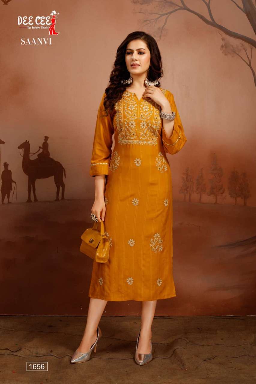SAANVI BY DEE CEE 1650 TO 1657 SERIES DESIGNER STYLISH FANCY COLORFUL BEAUTIFUL PARTY WEAR & ETHNIC WEAR COLLECTION HEAVY RAYON KURTIS AT WHOLESALE PRICE