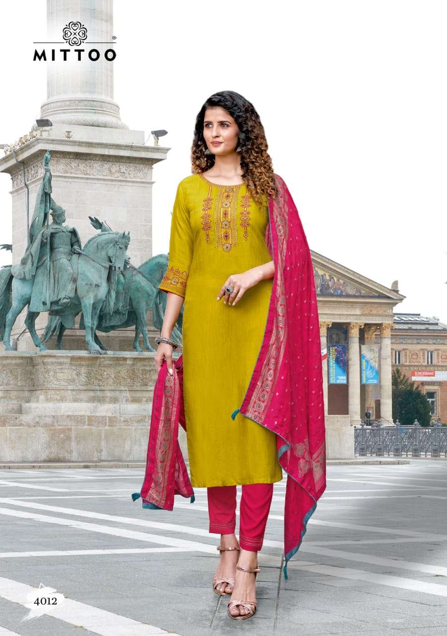 SHRINGAR VOL-2 BY MITTOO 4007 TO 4012 SERIES BEAUTIFUL SUITS COLORFUL STYLISH FANCY CASUAL WEAR & ETHNIC WEAR VISCOSE EMBROIDERED DRESSES AT WHOLESALE PRICE