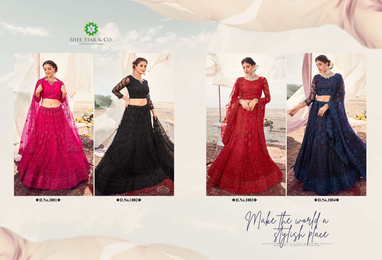 URVA VOL-4 BY SHEE STAR 1001 TO 1004 SERIES DESIGNER BEAUTIFUL COLLECTION OCCASIONAL WEAR & PARTY WEAR SOFT NET LEHENGAS AT WHOLESALE PRICE
