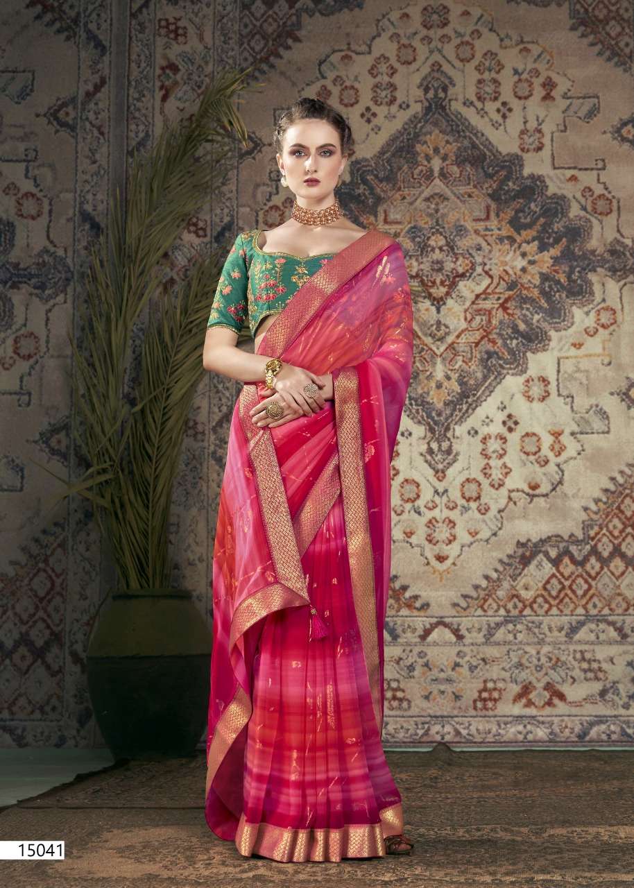 PINAKI BY VALLABHI PRINTS 15041 TO 15048 SERIES INDIAN TRADITIONAL WEAR COLLECTION BEAUTIFUL STYLISH FANCY COLORFUL PARTY WEAR & OCCASIONAL WEAR GEORGETTE PRINT SAREES AT WHOLESALE PRICE
