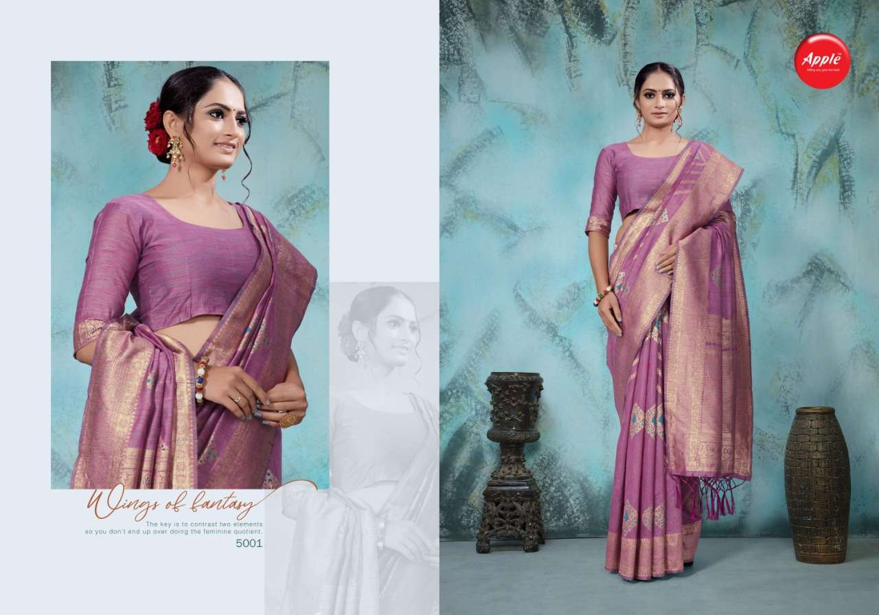 NAVIBHU VOL-5 BY APPLE 5001 TO 5009 SERIES INDIAN TRADITIONAL WEAR COLLECTION BEAUTIFUL STYLISH FANCY COLORFUL PARTY WEAR & OCCASIONAL WEAR HANDLOOM SILK SAREES AT WHOLESALE PRICE