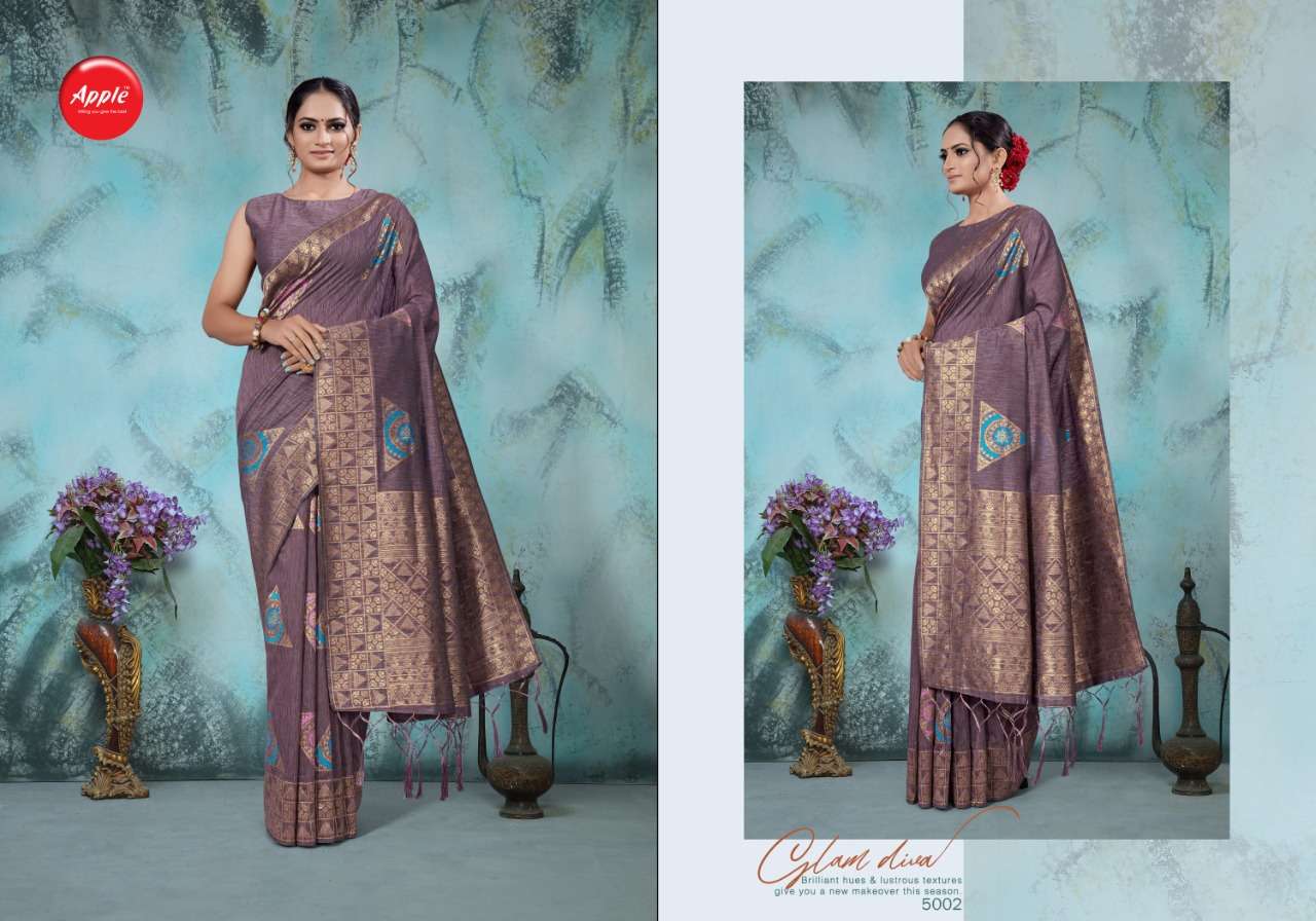 NAVIBHU VOL-5 BY APPLE 5001 TO 5009 SERIES INDIAN TRADITIONAL WEAR COLLECTION BEAUTIFUL STYLISH FANCY COLORFUL PARTY WEAR & OCCASIONAL WEAR HANDLOOM SILK SAREES AT WHOLESALE PRICE